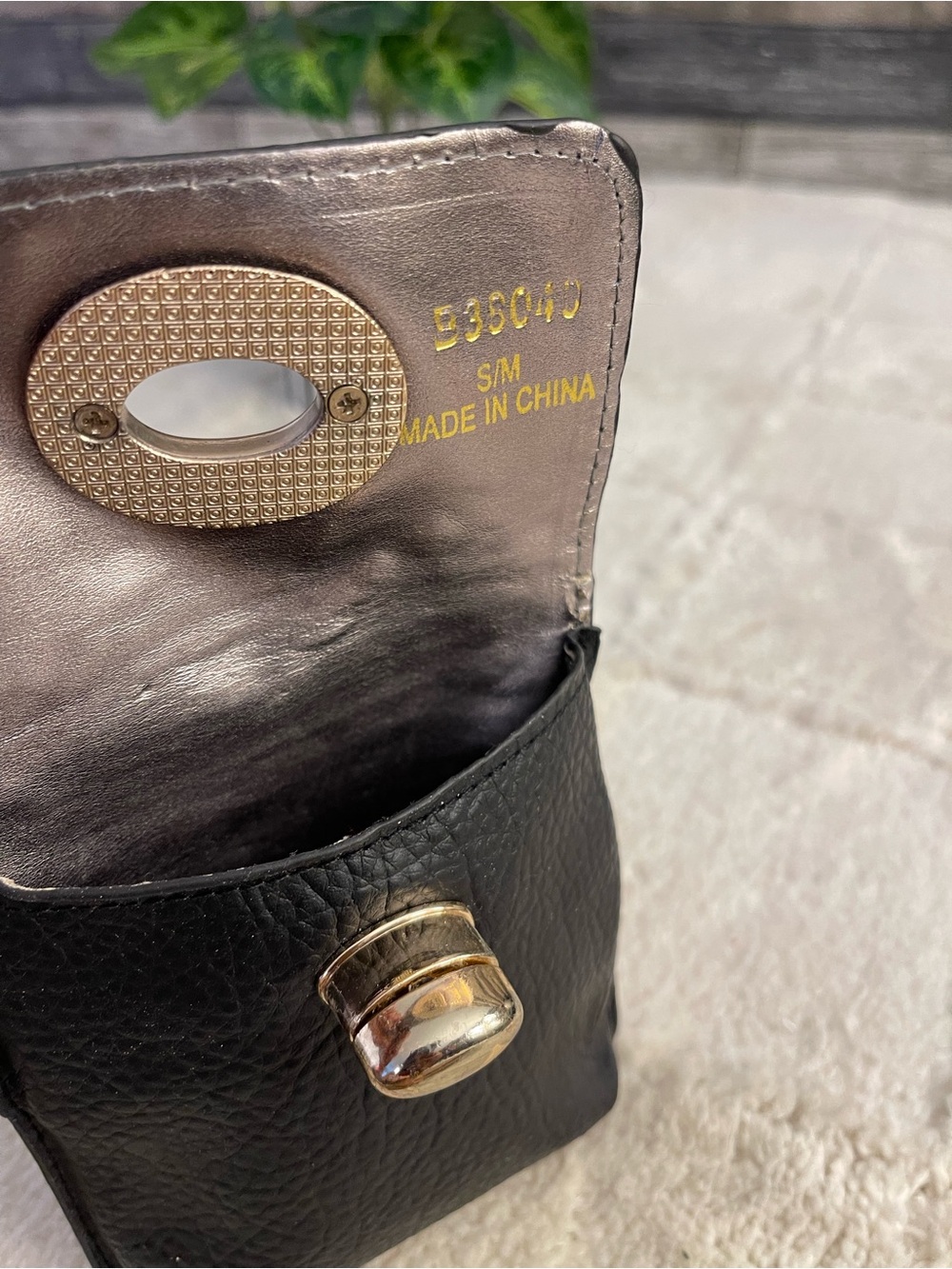 Black Leather Mini Crossbody with Gold Chain - Picture 3 of 4